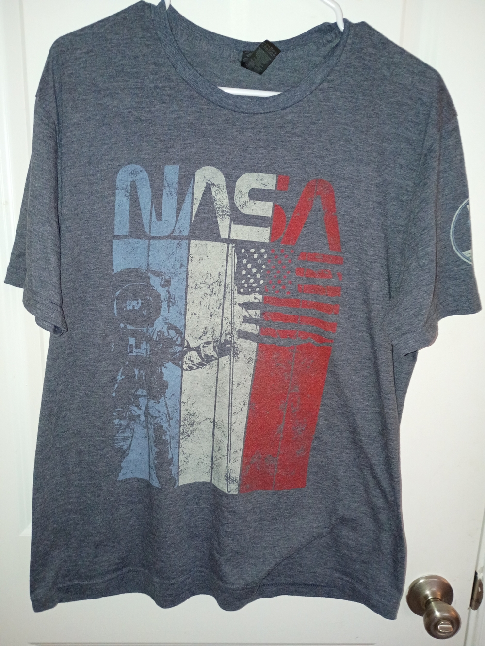 Heather Gray NASA Graphic Tee with Red, White & Blue Flag